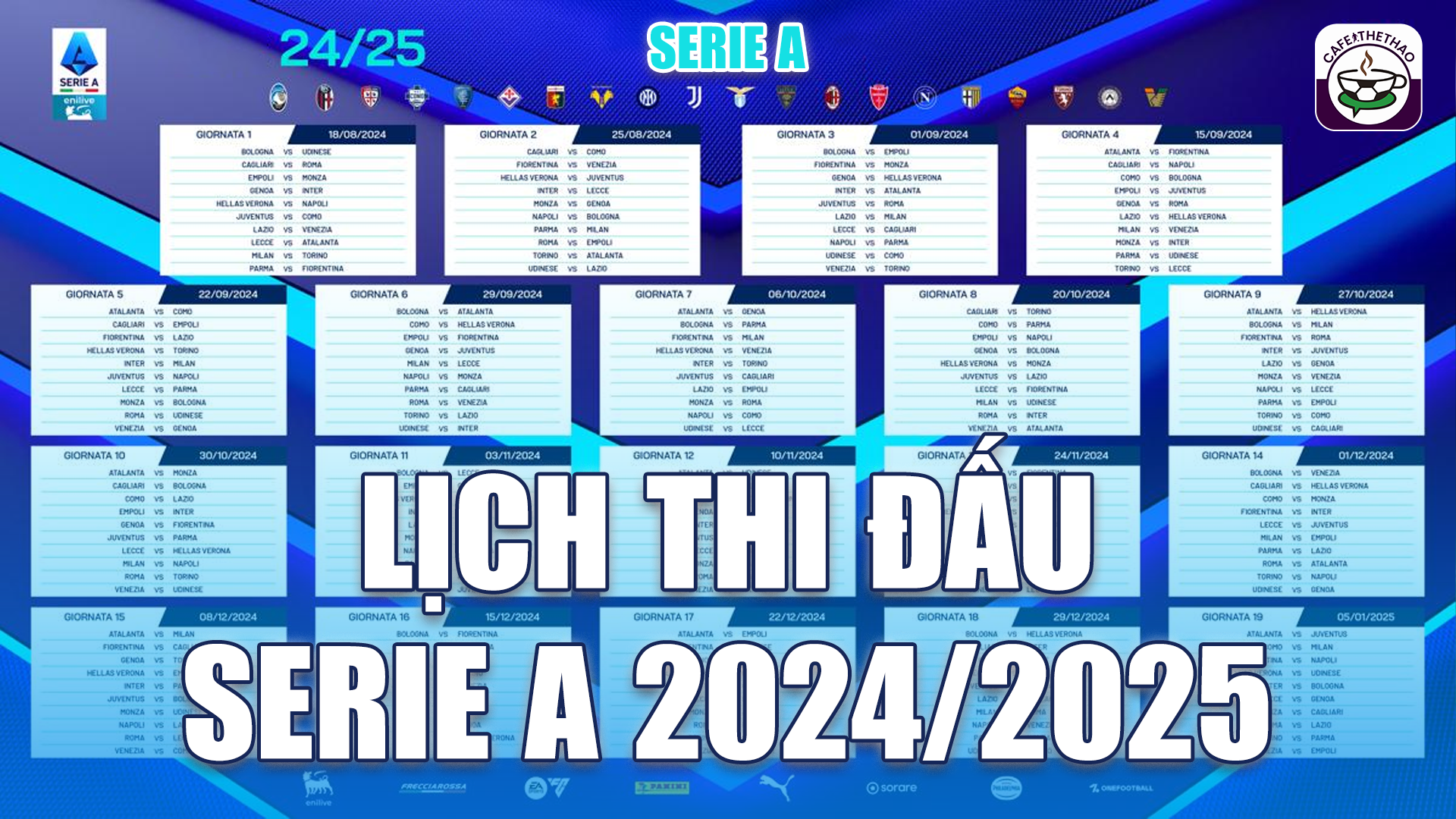 Cập nhật lịch thi đấu bóng đá ý 2024/25 mới nhất hôm nay