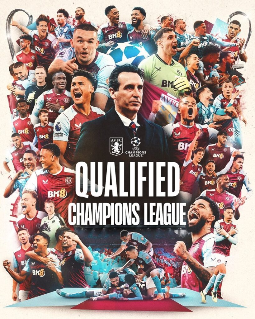 Aston Villa giành quyền tham dự Champions League 2024/25 với vị trí thứ 4 tại Ngoại hạng Anh