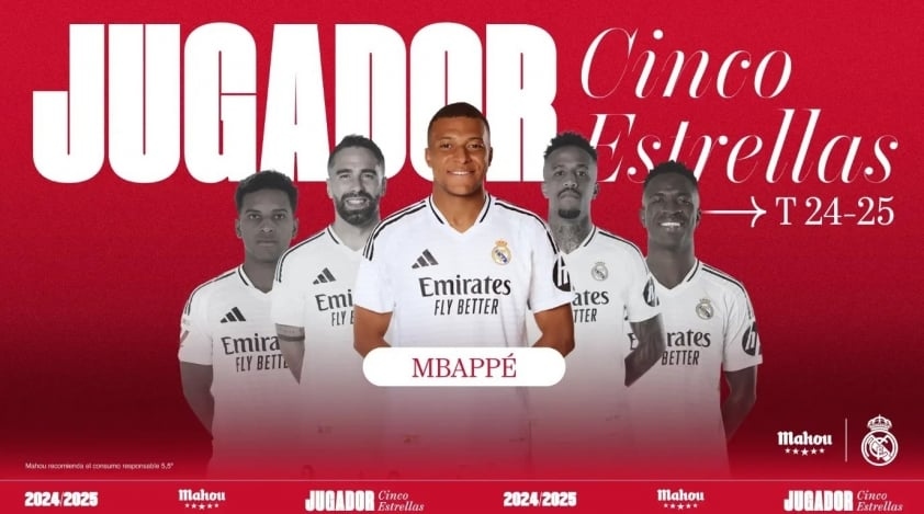 Mbappe lần đầu tiên nhận giải thưởng Cầu thủ xuất sắc nhất tháng của Real Madrid.