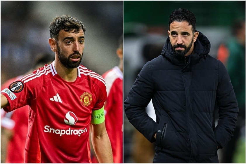 Bruno Fernandes vui mừng với HLV mới của MU